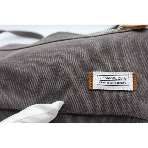 Travelon RFID Crossbody Bag With Striped Lining  Adjustable Strap In Gray Canvas - Picture 3 of 7